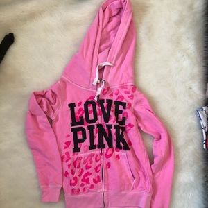 Bright pink Victoria pink line zip up hoodie